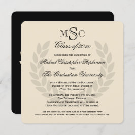 Monogram Square Classic Black College Graduation Inbjudningar