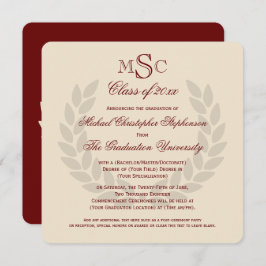 Monogram Square Classic Maroon College Graduation Inbjudningar