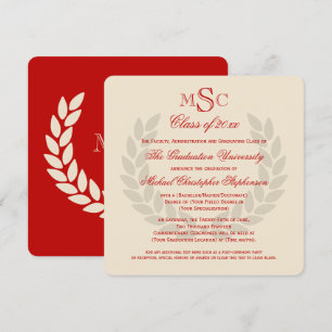 Monogram Square Classic Red College Graduation Inbjudningar