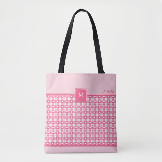 Monogram Square Mönster Tote Bag Tygkasse (Framsida)