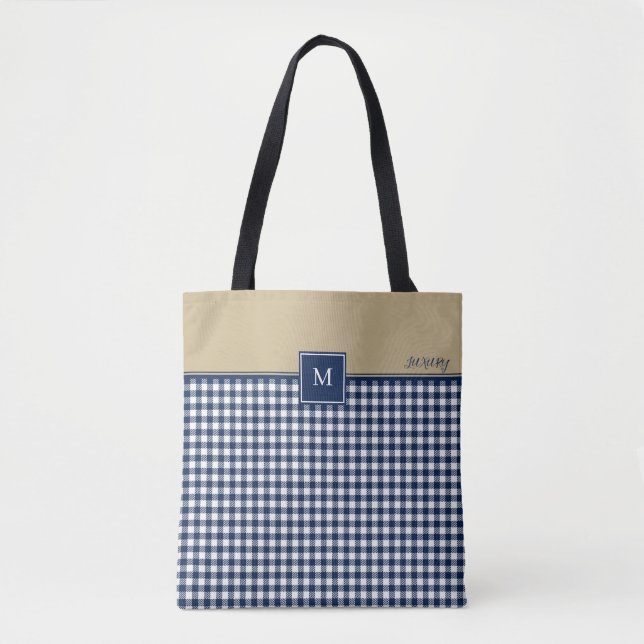 Monogram Square Mönster Tote Bag Tygkasse (Framsida)