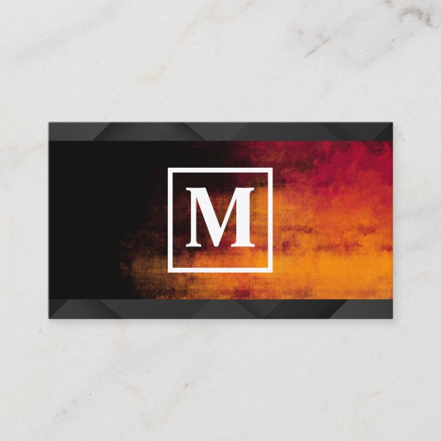 Monogram Square | Orange Svart Textur Visitkort (Framsida)