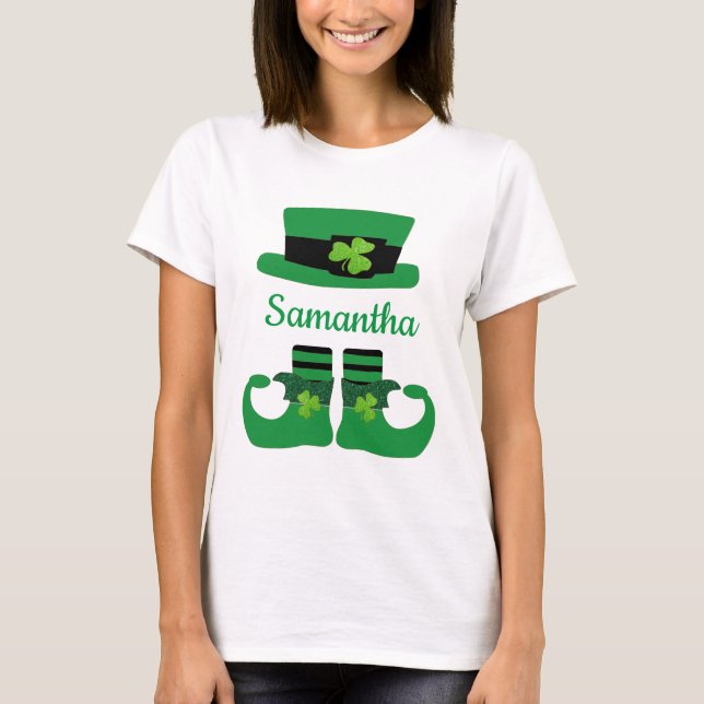 Monogram St. Patrick's Day Irländsk Leprechaun Grö T Shirt (Framsida)