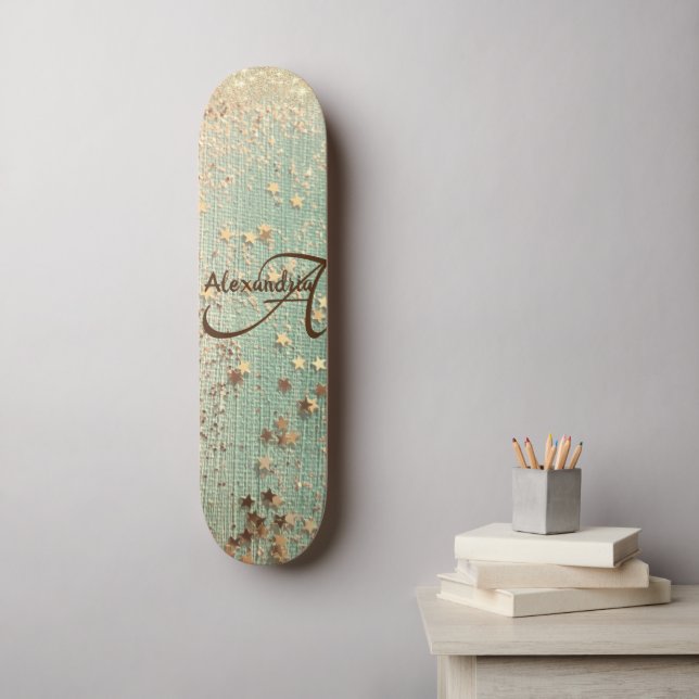 Monogram Stardust on Sea Grönt Skateboard (Väggkonst)