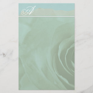 Monogram Stationery Faded Ro på Aqua Blue Brevpapper