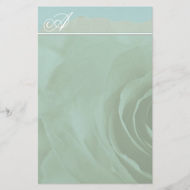 Monogram Stationery Faded Ro på Aqua Blue Brevpapper (Framsida)