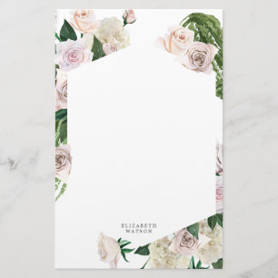 Monogram Stationery för ro blommigt Brevpapper