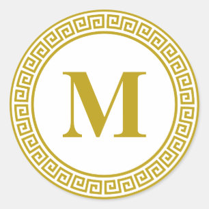 Monogram Stationery guld, grekiskt Nyckel-Gräns Runt Klistermärke