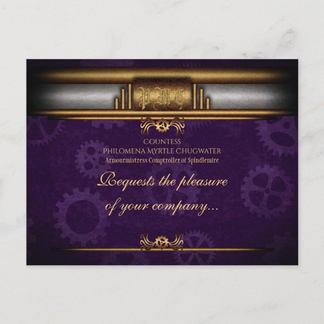 Monogram Steampunked Deco, mässa och royal lila Vykort (Framsida)