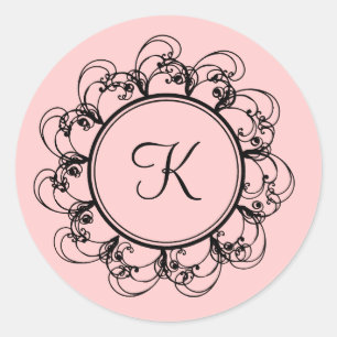 Monogram Sticker (rosa) Runt Klistermärke
