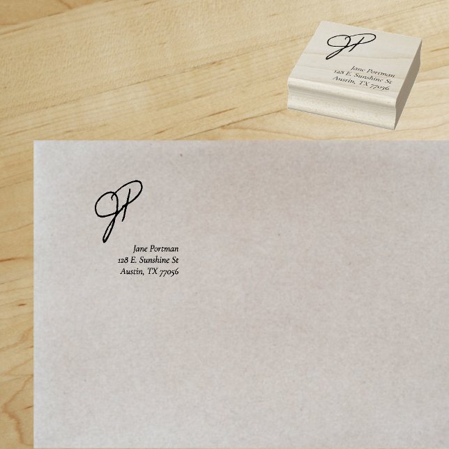 Monogram Stil | Avslappnad Chic Returadressetikett Stämpel ("Everyday is abundantly beautiful." 
Sincerely Best Wishes from Lucky Design World)