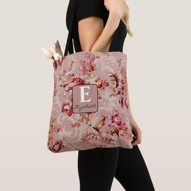 Monogram stilig vintage Initial skrift blommig Tygkasse (Närbild)