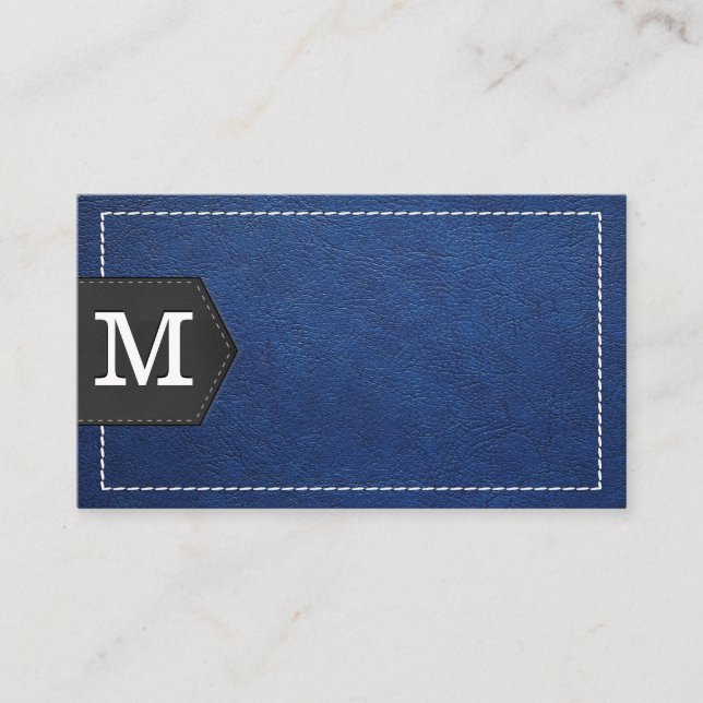 Monogram | Stitched Blue Leather and Patch Visitkort (Framsida)