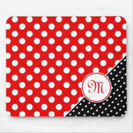Monogram, stort Polka dots, rött, svart och vitt Musmatta