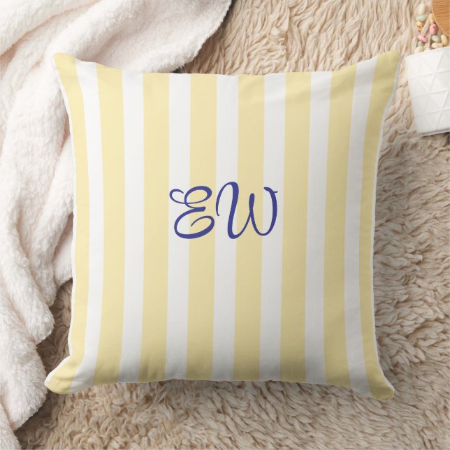 Monogram Stripe Custom Throw Pillow | Lemon Drop Kudde (Filt)