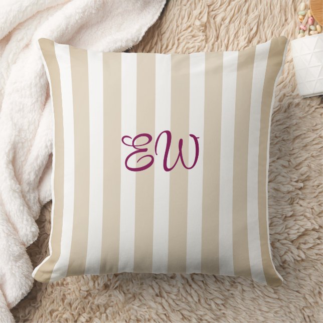 Monogram Stripe Custom Throw Pillow | Tan Sangria Kudde (Filt)
