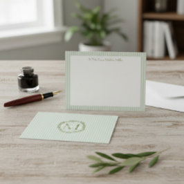 Monogram Striped Pastel Green Note Card  Anteckningskort