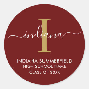 Monogram Studenten 2025 Modern Grad Party Anpassni Runt Klistermärke