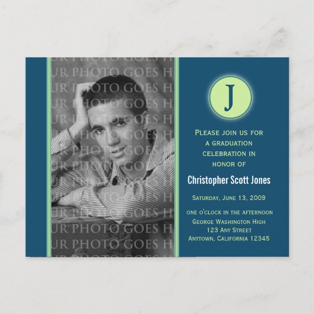 Monogram Studenten-meddelande vykort (Framsida)