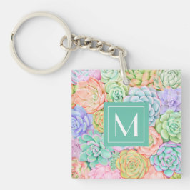 Monogram Succulents Watercolor Colorful Pastel
