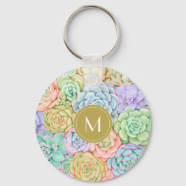 Monogram Succulents Watercolor Colorful Pastel Nyckelring