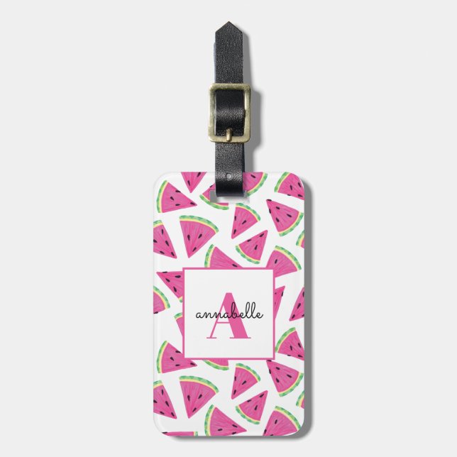 Monogram Summer Watermelon Personlig Bagagebricka (Vertikal Framsida)