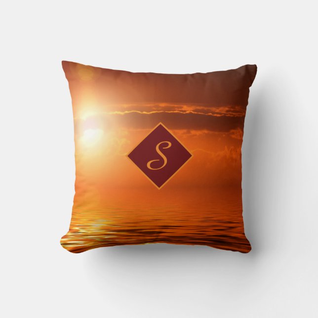 Monogram Sunset Gult Scene Sea of Guld Himlar Beac Kudde (Framsida)