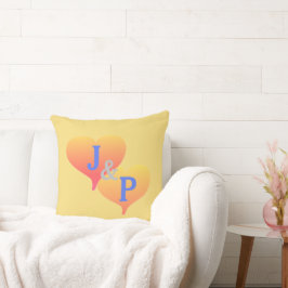 Monogram Sunset Heart Gult Blue Pillow Kudde