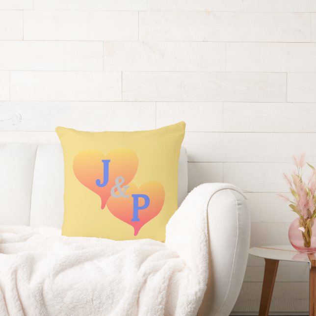 Monogram Sunset Heart Gult Blue Pillow Kudde (Soffa)