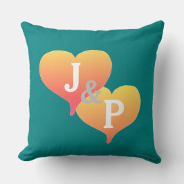 Monogram Sunset Heart Teal Grönt Reversible Pillow Kudde