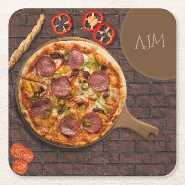 Monogram Supreme Pizza Party Underlägg Papper Kvadrat (Framsidan)