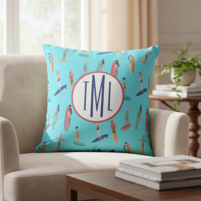 Monogram Surf och Beach Hem Inredning Kudde (Skapare uppladdad)