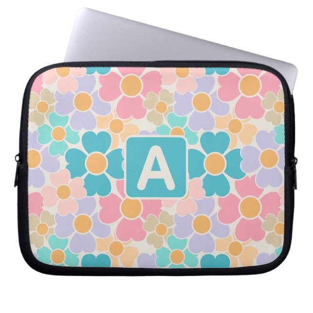 Monogram Svagt Färgade Blommor Laptop Fodral (Framsidan)