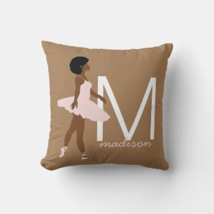 Monogram svart ballerina afro hårillustration kudde