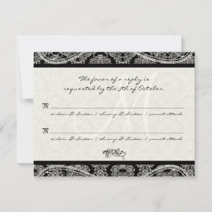 Monogram Svart Damask Bröllop Svar RSVP