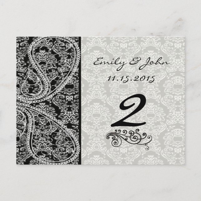 Monogram Svart Damask Bröllops Bord Nummer Kort (Framsida)