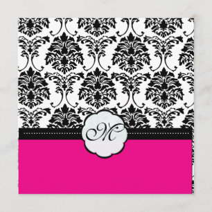 Monogram/Svart Damask/Rosa Bröllopsinbjudningar Inbjudningar