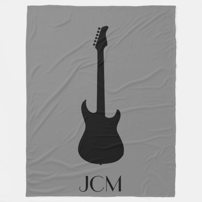 Monogram Svart Elgitarr på Medelgrå Fleecefilt (Framsidan)