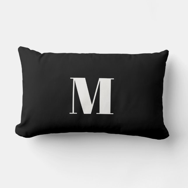 Monogram svart, första vit, enkel, modern, minimal lumbarkudde (Framsida)