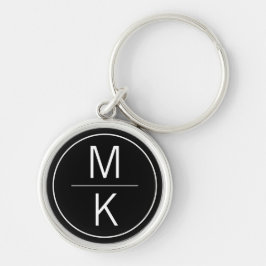 Monogram svart GL-delning Rund Silverfärgad Nyckelring
