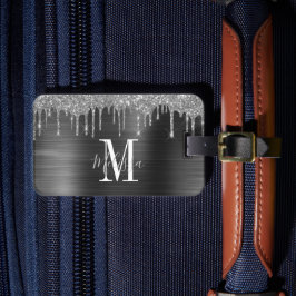 Monogram svart glitter dropp metall bagagebricka
