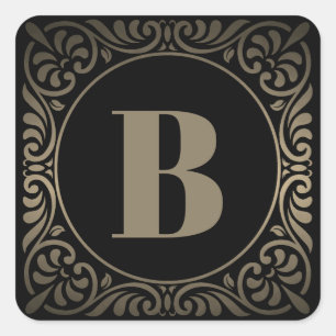 Monogram Svart Grå Fyrkantigt Klistermärke