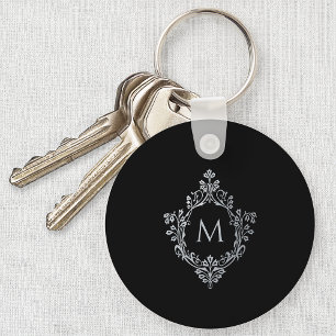 Monogram Svart Grå Initial Vintage Elegant Vapen Nyckelring