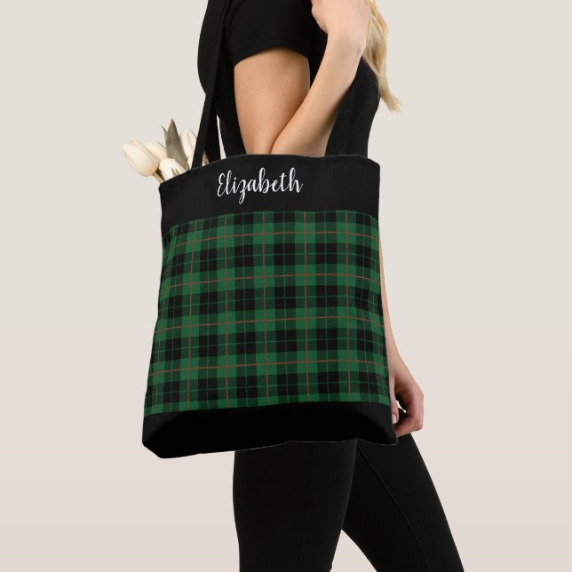 Monogram Svart Grön Röd Tartan Rutig Ur Rutig  Tygkasse (Närbild)