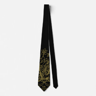 Monogram Svart Guld Blommig Handritad Linjekonst Slips