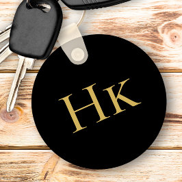 Monogram Svart Guld Elegant Klassisk Monogrammerad Nyckelring