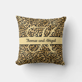 Monogram Svart Guld Leopardtryck Gepard Djur Kudde