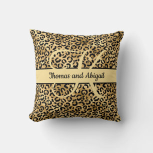 Monogram Svart Guld Leopardtryck Gepard Djur  Kudde