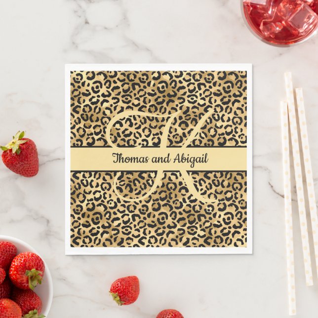 Monogram Svart Guld Leopardtryck Gepard Djur  Pappersservett (Insitu)