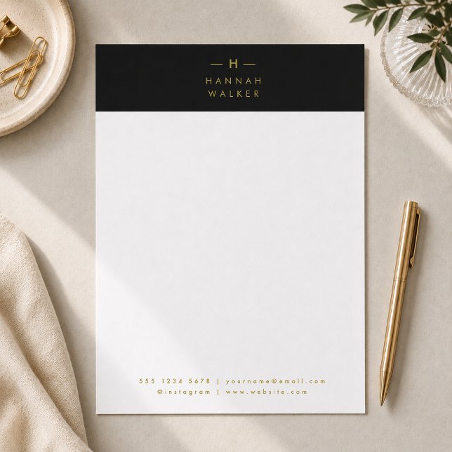 Monogram Svart Guld | Modern Minimalistisk Elegans Brevhuvud (Skapare uppladdad)